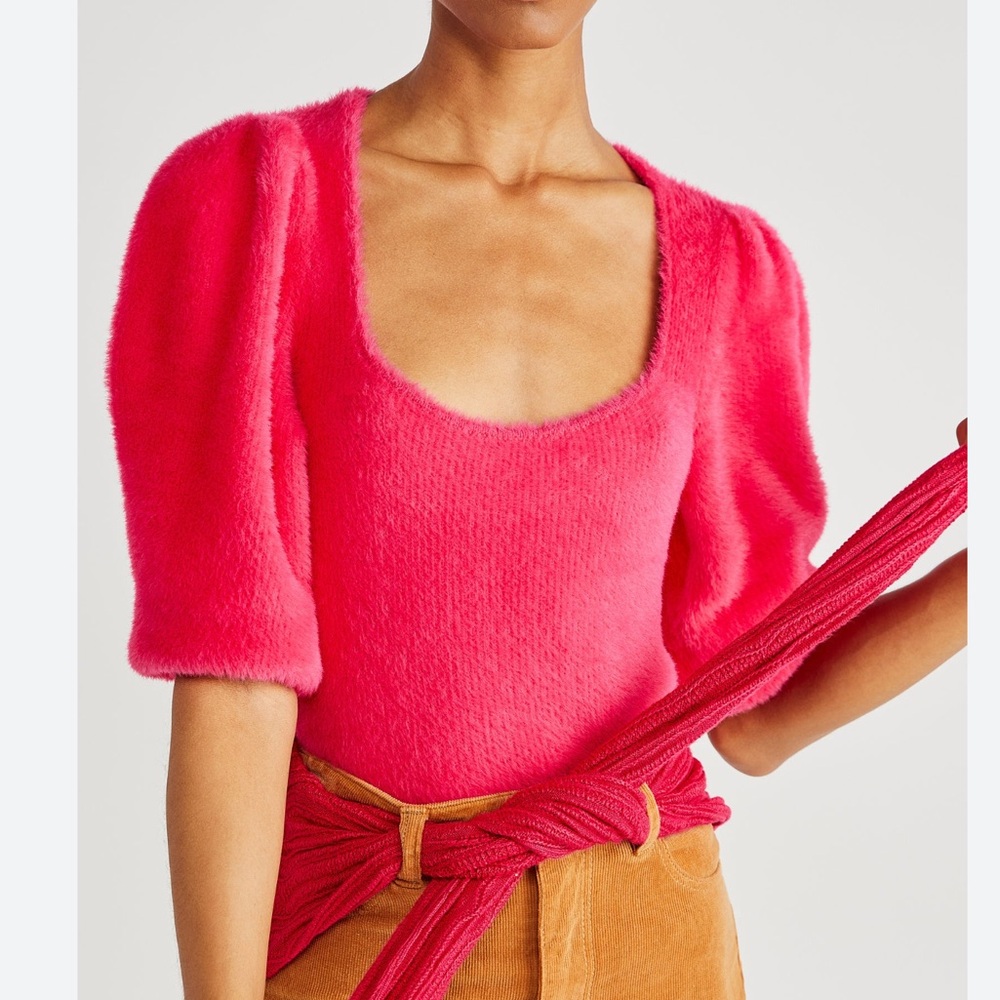 Free People Hot Pink Fuzzy Sweater, M